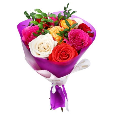 Букет "11 роз микс с писташем в корейской упаковке"