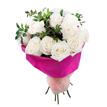 Букет "15 белых роз с писташем в фетре"