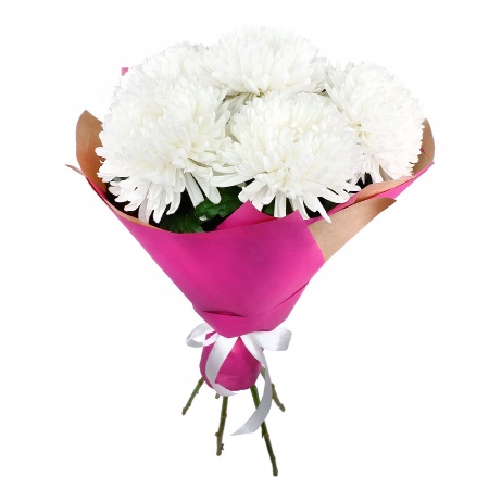 Букет "5 одноголовых белых хризантем в крафте"