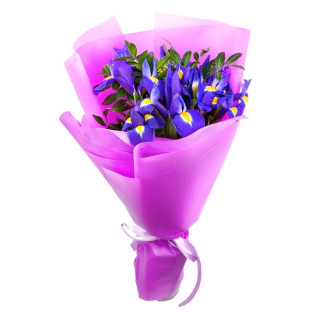 Букет "15 ирисов с зеленью в корейской упаковке"