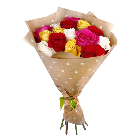 Букет "15 роз микс в крафте"