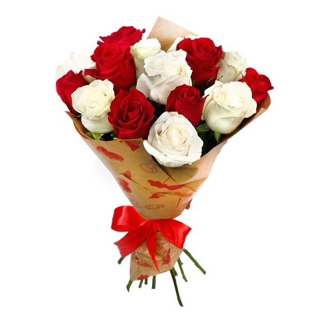 Букет "15 красно-белых роз в крафте"