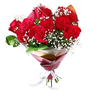 Букет "11 красных роз с гипсофилой в корейской упаковке"