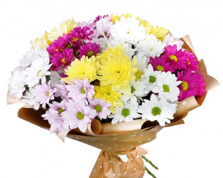 Букет "15 кустовых хризантем микс в крафте"