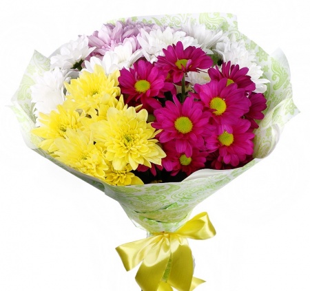 Букет" 5 кустовых хризантем микс в крафте"