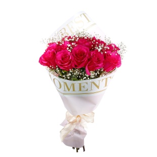 Букет "15 розовых роз с гипсофилой в корейской упаковке"