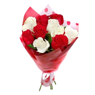 Букет" 11 красно-белых роз в корейской упаковке"