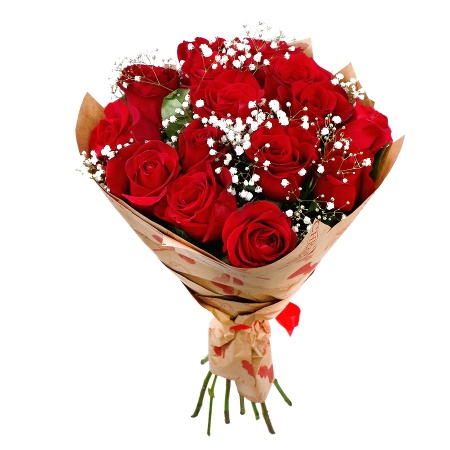Букет "15 красных роз с гипсофилой в крафте"