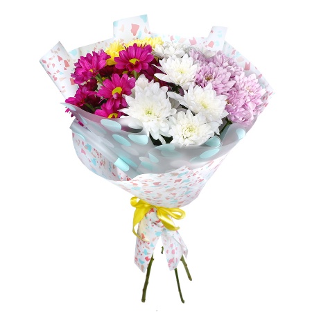 Букет "5 кустовых хризантем микс в корейской упаковке" Букет "5 кустовых хризантем микс в корейской упаковке"