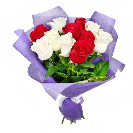 Букет "11 красно-белых роз в фетре"