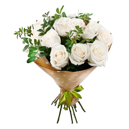 Букет "15 белых роз с писташем в крафте"
