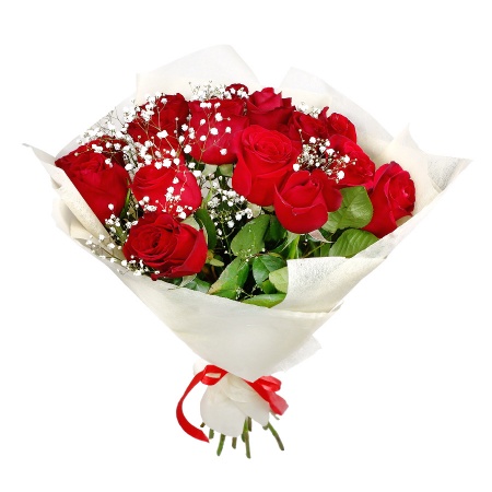 Букет "15 красных роз с гипсофилой в фетре"