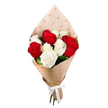 Букет "11 красно-белых роз в крафте" Букет "11 красно-белых роз в крафте"