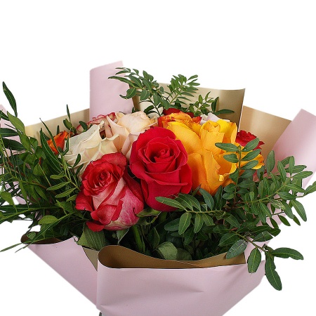 Букет "11 Роз микс с зеленью"