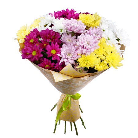 Букет "11 кустовых хризантем микс в крафте"