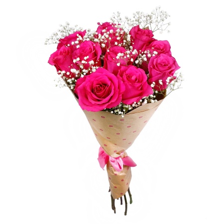 Букет "11 розовых роз с гипсофилой в крафте"