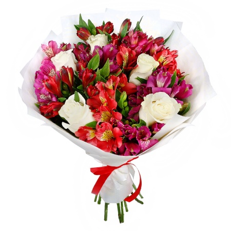 Букет "11 Альстромерий микс с белыми розами"