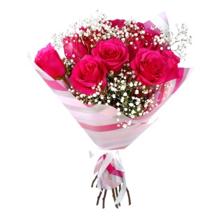 Букет "11 розовых роз с гипсофилой в корейской упаковке"