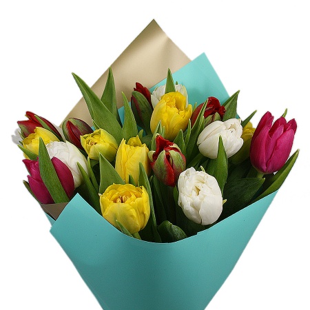 Букет "15 тюльпанов Микс в крафте"