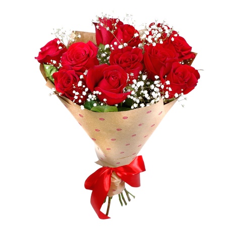 Букет "11 красных роз с гипсофилой в крафте"